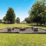 firepit in the back yard with built in seating