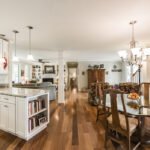 Spacious dining room with open kitchen
